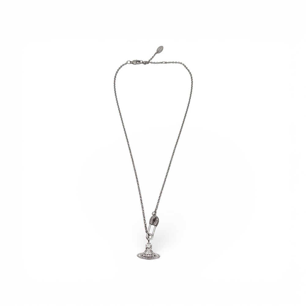 Vivienne Westwood Crystal Orb Safety Pin Necklace – Silver Tone